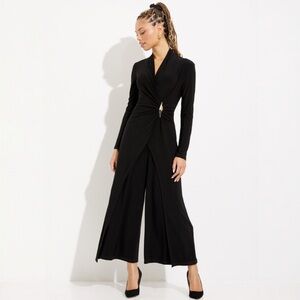 Joseph Ribkoff Formal V-Neck Wide Leg Wrap Jumpsuit Size 14 Large XL Black